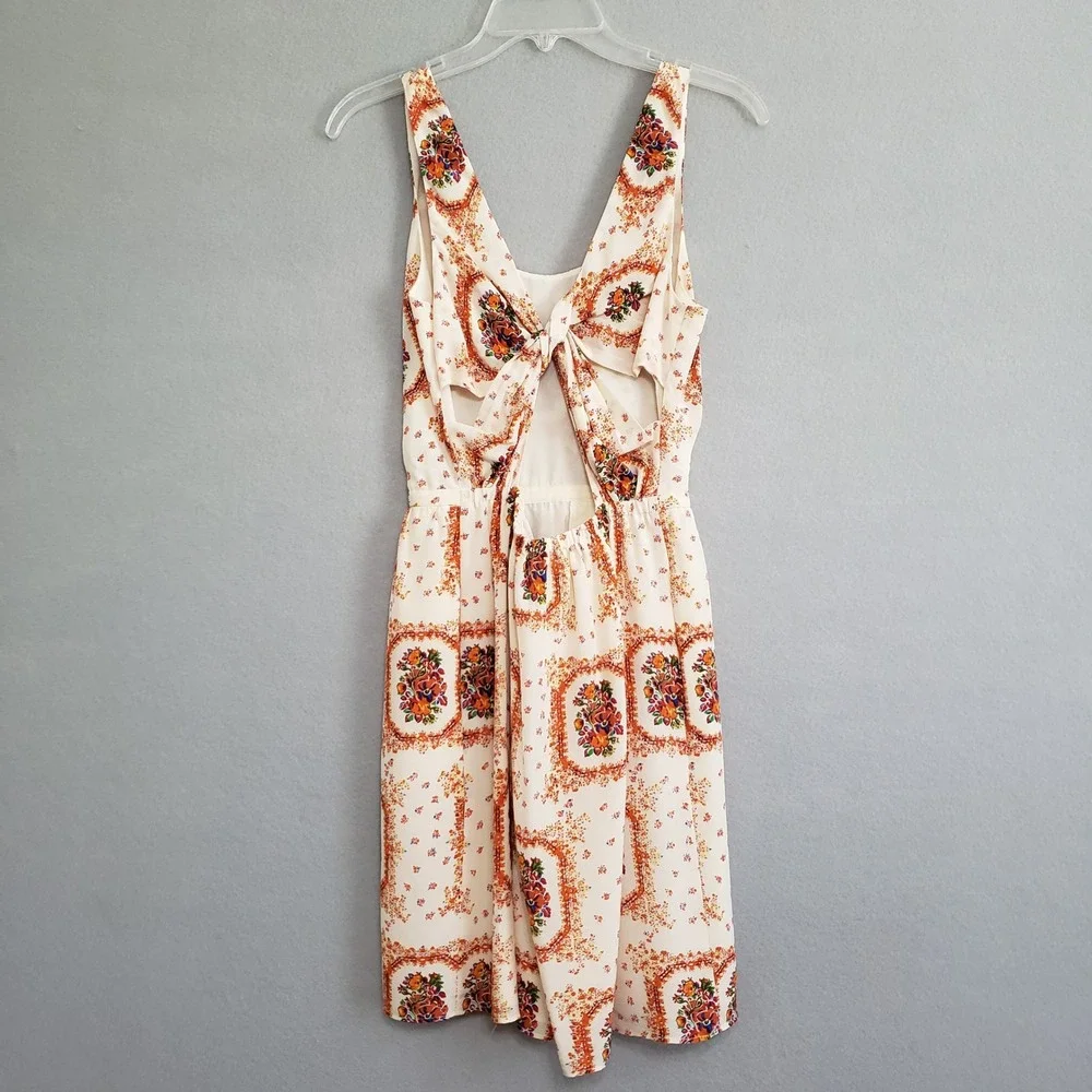 Madewell 2 100% Silk Mini Dress Cream Floral Medallion Boho Sleeveless - Picture 8 of 13